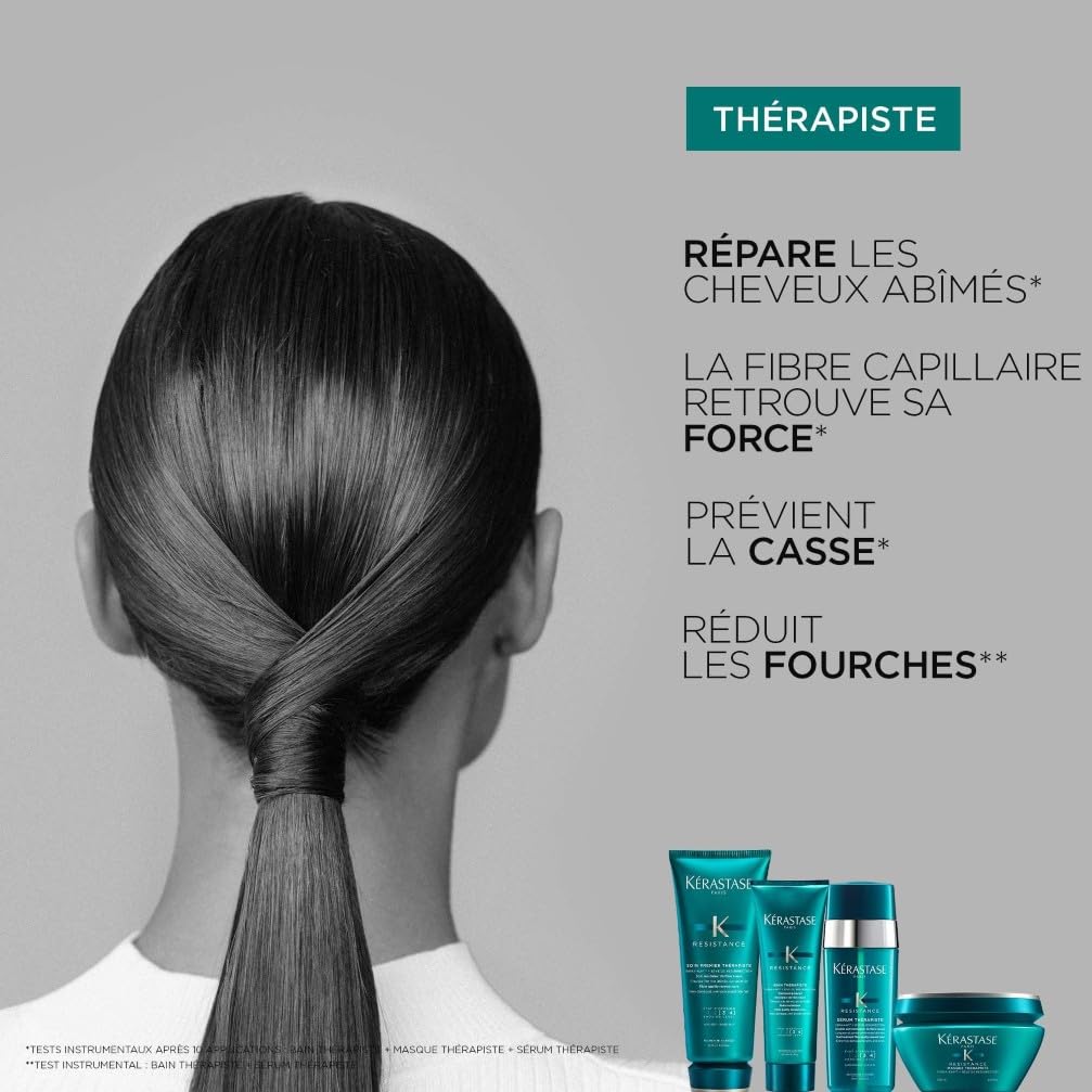KÉRASTASE Résistance - Sérum Thérapiste - Double Soin Capillaire Sans Rinçage - Recréateur de Fibre Neuve - Répare & Lisse - Technologie FIBRA-KAP™ & Sève de Résurrection - Cheveux Très Abîmés - 30 ml