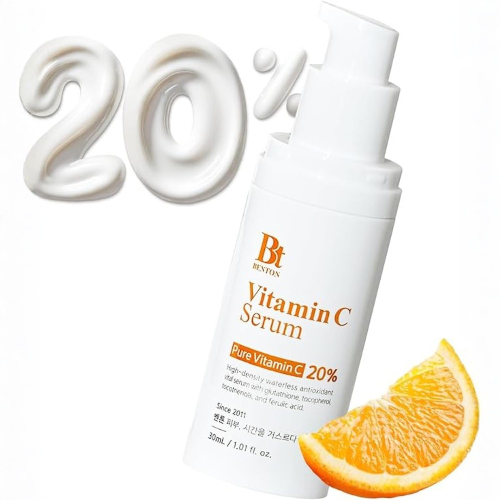 BENTON VITAMIN C SERUM - Korean Skin Care, 20% Pure Vitamin C White Serum, Skin Type, Elasticity Care, Face Moisturizer for All Skin Types (1.01 fl. Oz.)