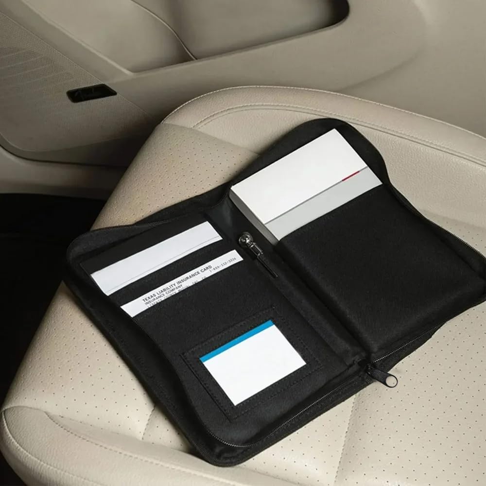 Portadocumentos Portátil Organizador de Guantera A5 Carpeta Documentación Coche con Compartimento para Tarjeta, Licencia de Conducir