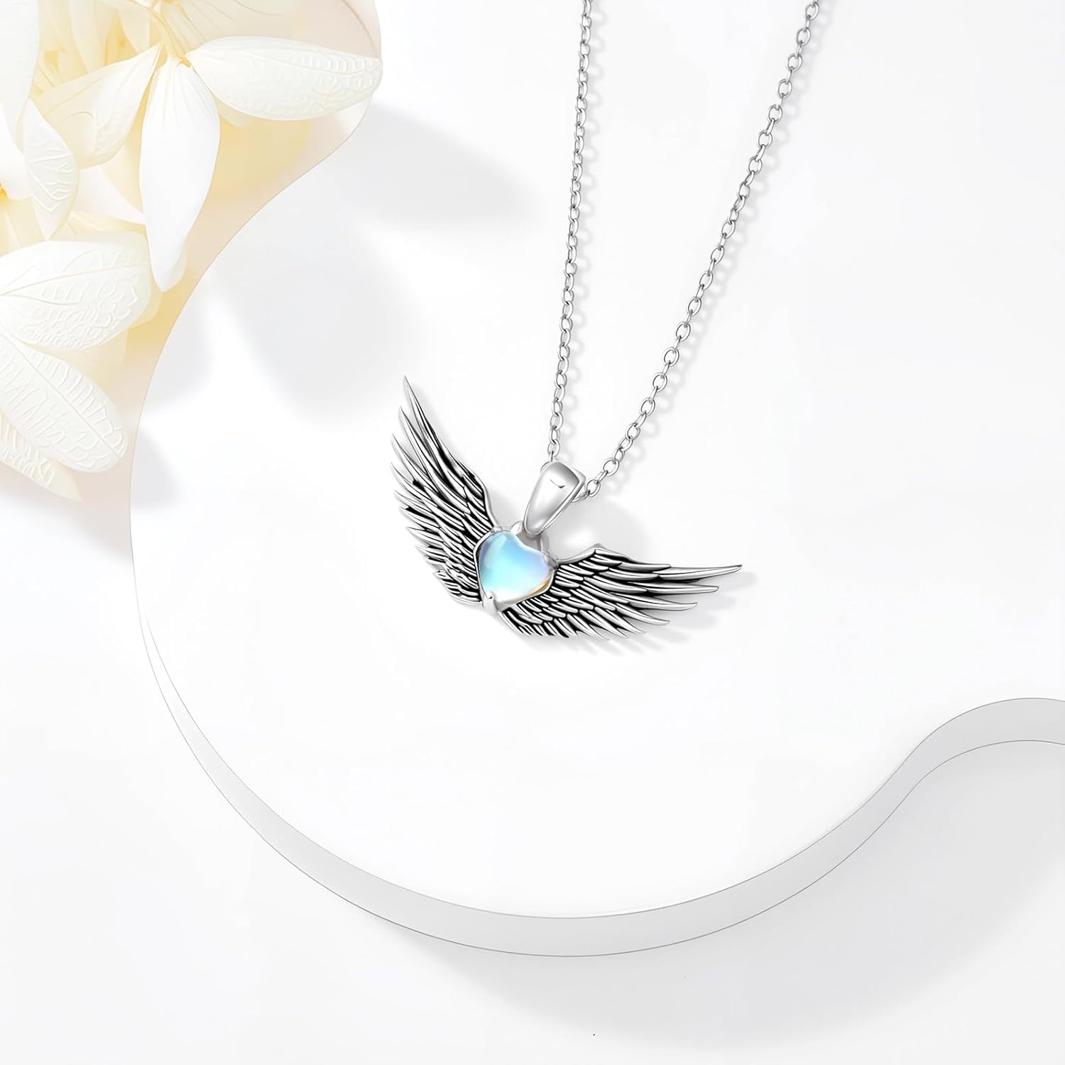 Angel Wings Necklace for Women 925 Sterling Silver Moonstone Guardian Angel Wing Pendant Ladies Jewelry Gifts - Image 4