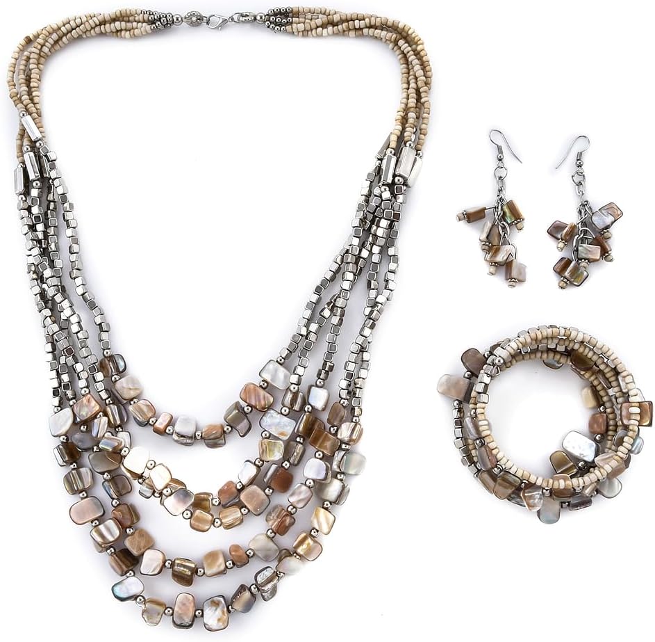 Costume Jewelry Sets for Women Beaded Bracelet Earrings and Necklace Set Handmade Seed Bead Beach Boho Jewelry Valentines Day Gifts for Her