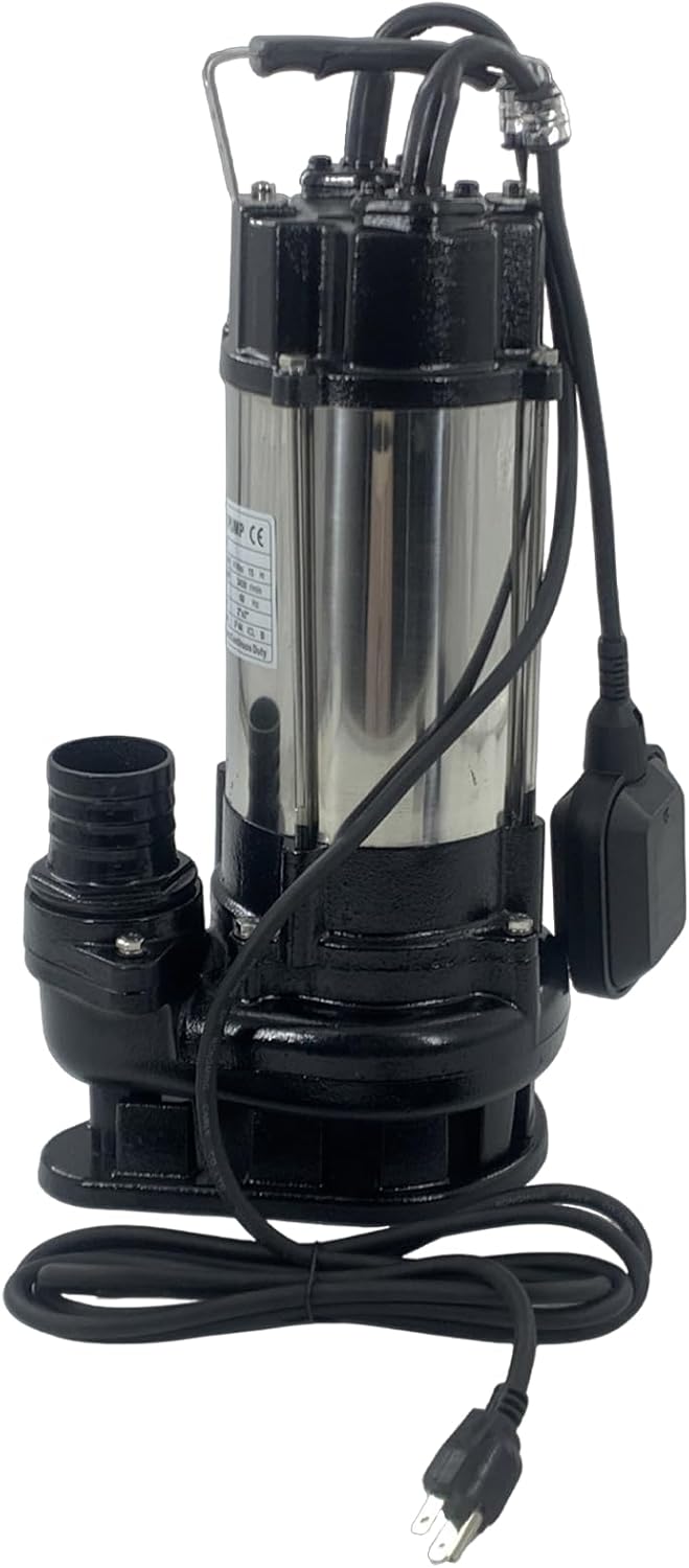 Submersible Sewage Sump Pump, 3/4HP 115V, 6868 GPH Stainless steel Sewage Pump Automatic Float Switch, 2'' NPT Discharge, 10FT Cable for Basement Sump Basin & Sewage Pit