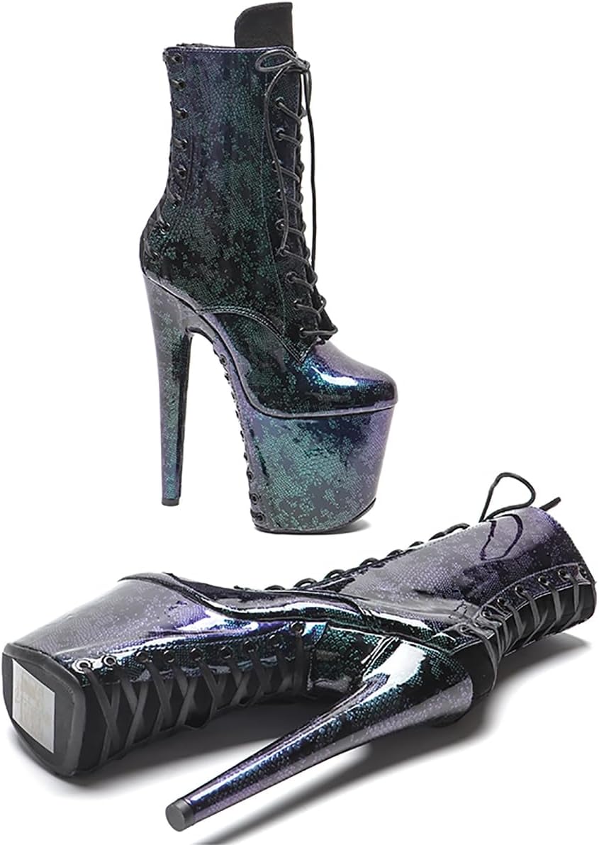 WUXIN H&P Women's Exotic High Heel Pole Dance Ankle Boots Short 8 Inch Grey Sexy Platform Black Scales Color Lace-up Stiletto Fashion Custom Round Toe 20CM Dress Shoes