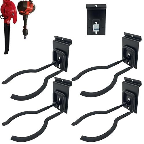 Adjustable Slatwall Hooks, Lockable Slatwall Weedeater & String Trimmer Hanger,
