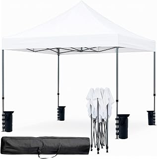 Gazebo Professionale 3x3 M Richiudibile Automatico In Acciaio Con Telo Oxford 1200D PVC Impermeabile e Anti UV Struttura a Fisarmonica con Sacche Zavorra e Borsa Trasporto Sagre Feste Eventi (Bianco)