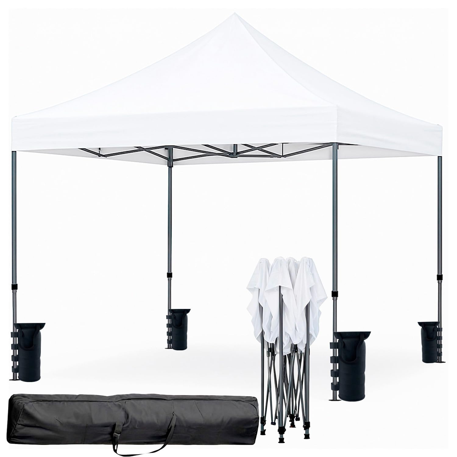 Gazebo Professionale 3x3 M Richiudibile Automatico In Acciaio Con Telo Oxford 1200D PVC Impermeabile e Anti UV Struttura a Fisarmonica con Sacche Zavorra e Borsa Trasporto Sagre Feste Eventi (Bianco)