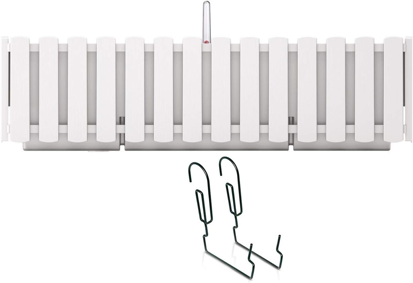 Prosperplast Boardee Fencycase Balcony Box with Hanging and Watering System, Flower Box, Flower Pot with Hook Planter (580 mm Length, White)