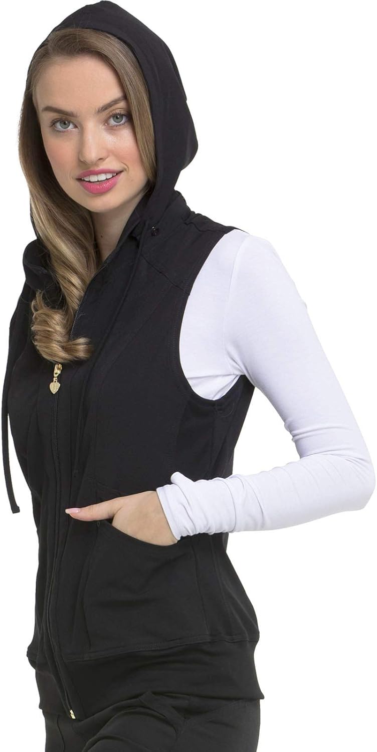 HeartSoul Zip Front Scrub Vest with Detachable Hood, Stretch Fabric HS500 - Image 3