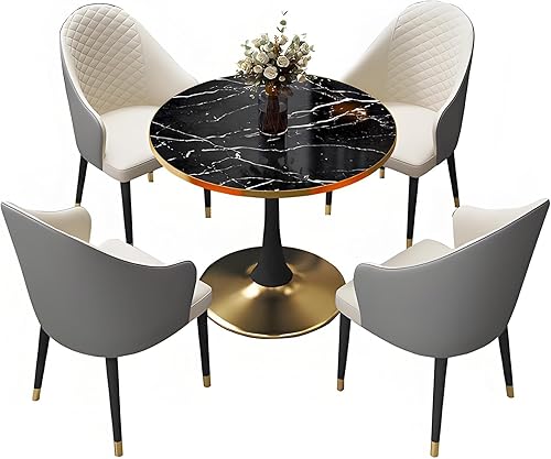Miniatura 16 de YVYKFZD Juego de mesa y silla para sala de recepción de oficina, juego de mesa de comedor simple para cocina, mesa de centro redonda para 4 Gris