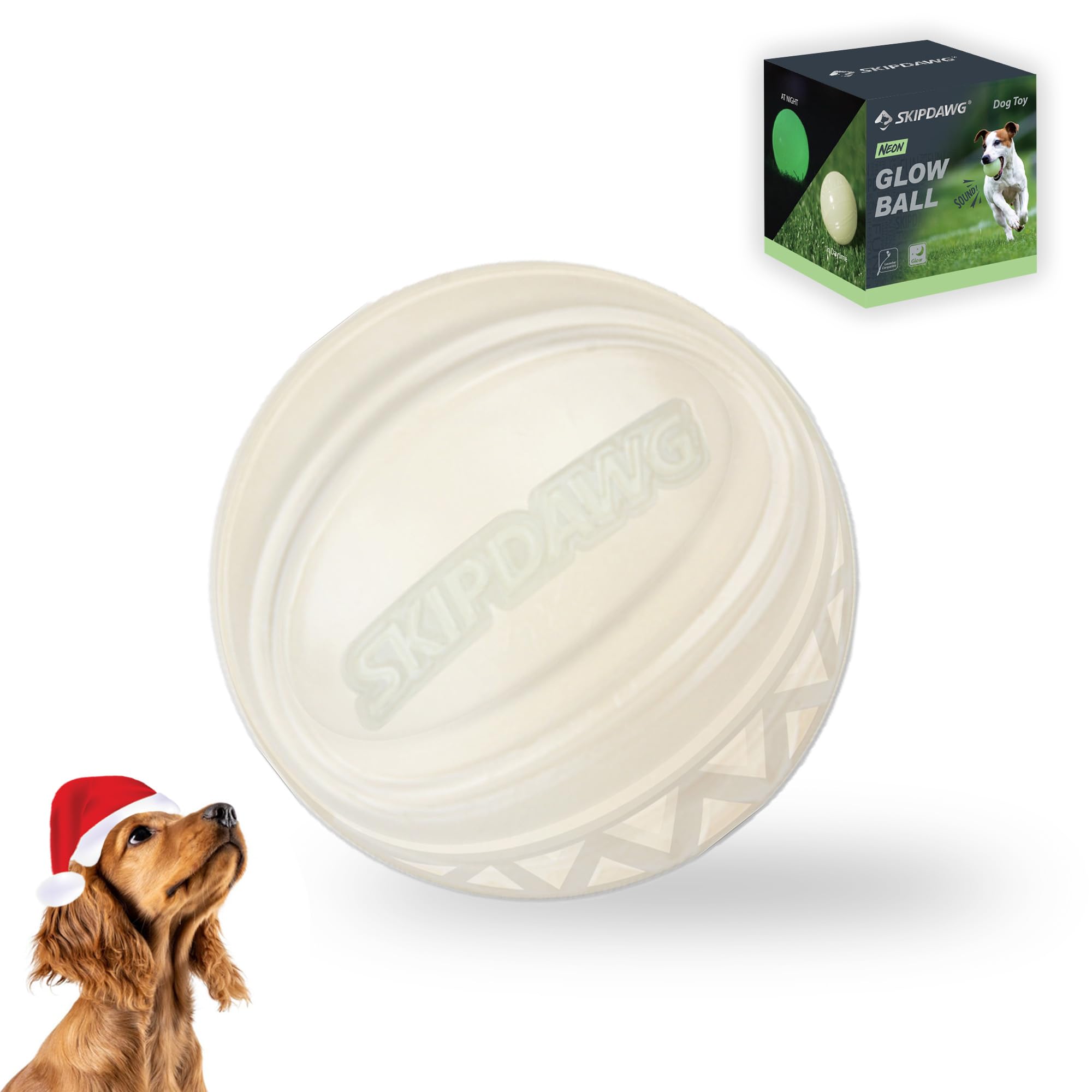 SKIPDAWG Interactive Squeaky Dog Ball Light Up Pet Ball Glow in Dark Floating Pet Toy Durable TPR Light