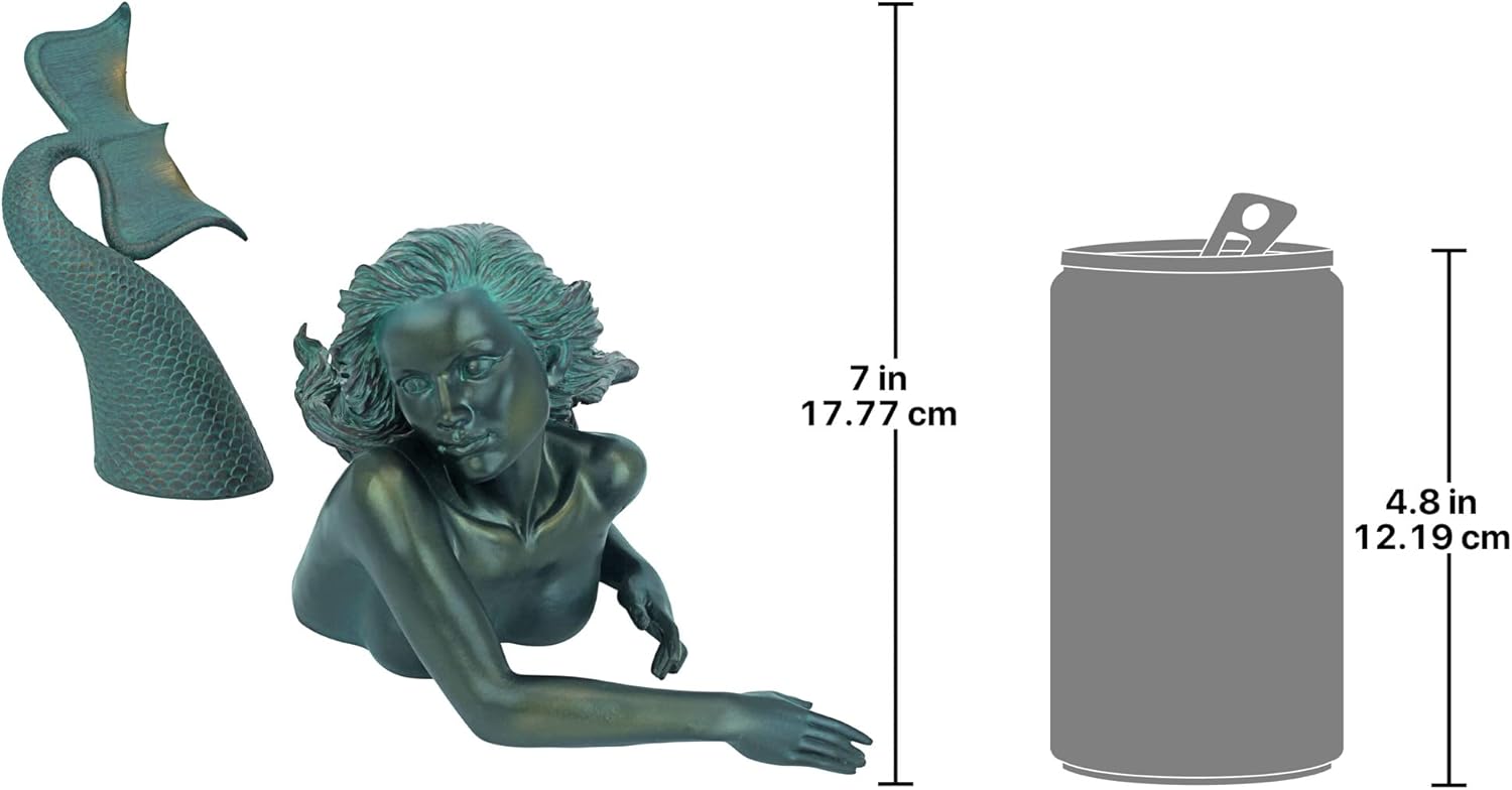 Design Toscano Meara the Mermaid Swimmer Indoor/Outdoor Garden Statue for Patio, Pool or Lawn, 16 Inches Wide, 7 Inches Deep, 7 Inches High, Handcast Polyresin, Green Verdigris Finish