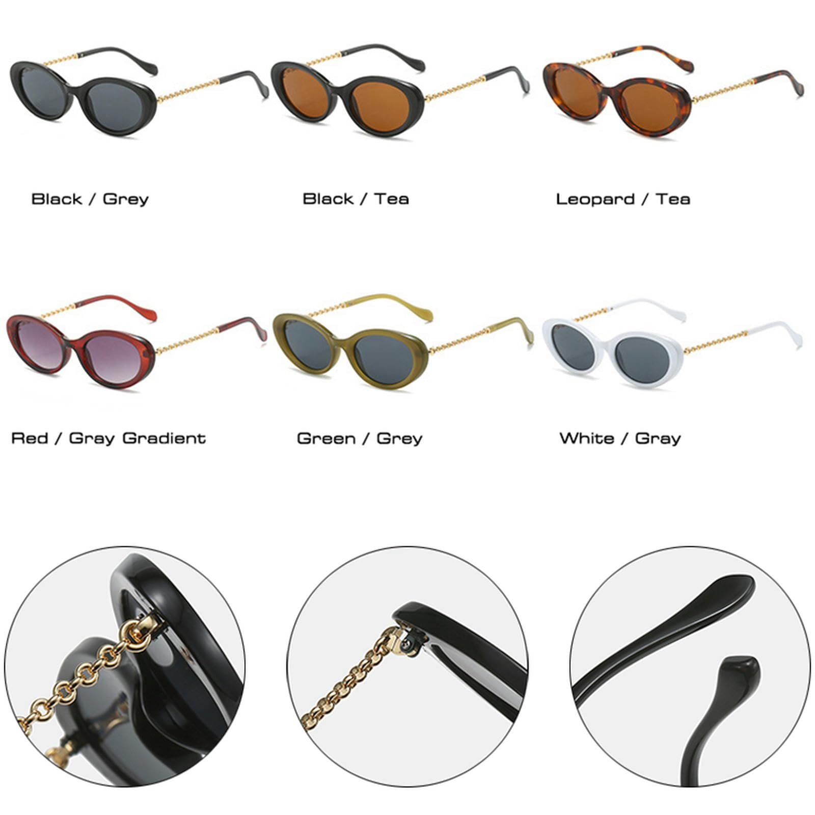 NOGRAX Okulary owalne okulary przeciwsłoneczne moda unikalny metalowy łańcuszek nogi okulary odcienie męskie kocie oko oliwkowe zielone okulary przeciwsłoneczne