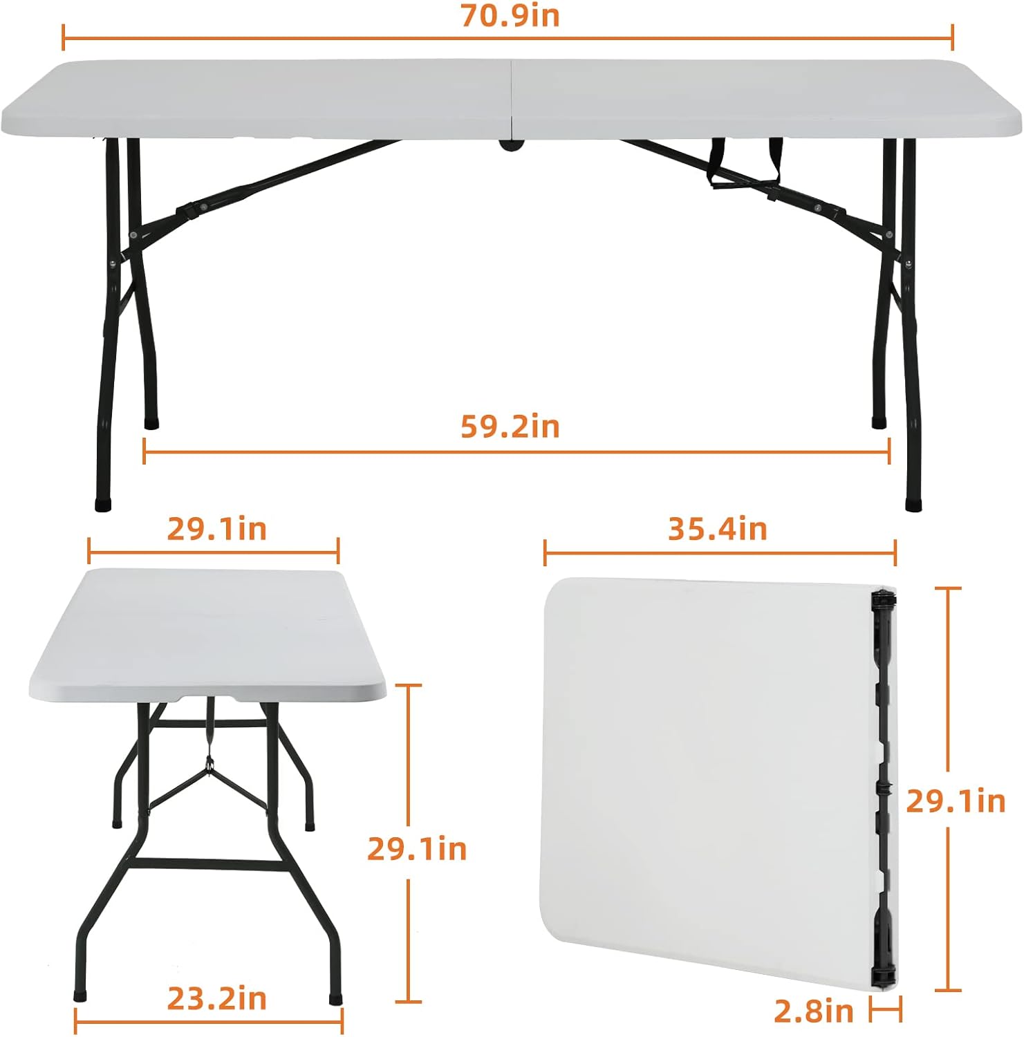 Hkeli 6 FT Folding Table Heavy Duty Plastic Indoor Outdoor Portable Fold Up Party Dining Table Utility Camping Table Hold Up to 500 LBS White : Home & Kitchen