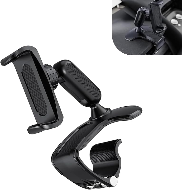 Soporte de clip para teléfono para salpicadero de auto, soporte multifuncional giratorio de 360 ​​grados para teléfono de auto, soporte de navegación antivibración con clip HUD, universal para la mayoría de vehículos (negro)