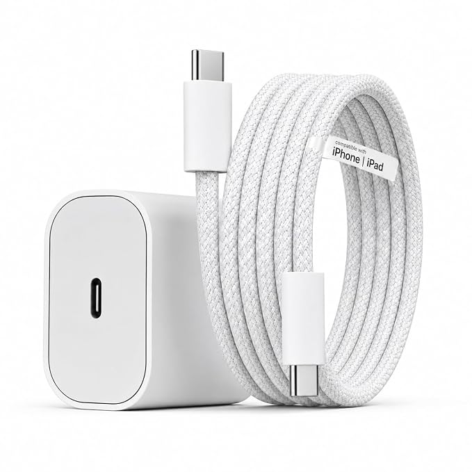 KARWAN 20W Type C Charger with Type C Braided Cable [2Yrs Warranty] PD 3.0 Fast Charging Adapter Compatible with iPhone 17/16/15/e/Air/Plus/Pro/Pro Max Series,iPad & More, BIS Certified Charger 25W