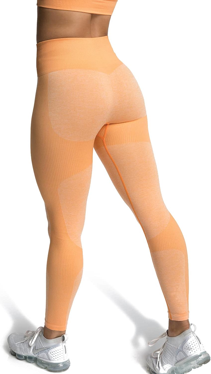 MOYOOGA Seamless Workout Leggings for Women High Waisted Leggings for Yoga Gym Sports (Yellow, L)