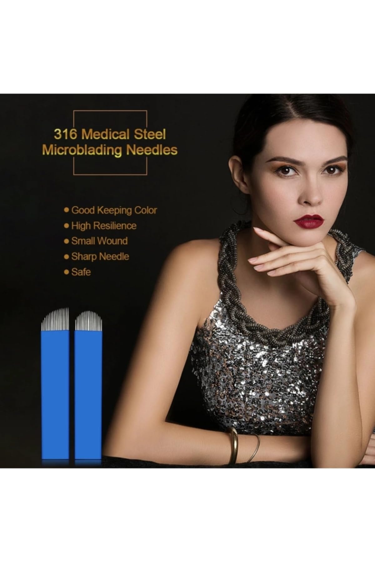 Biomaser 14CF Kalıcı Makyaj Microblading Uygulama İğnesi, 316 Tıbbi Paslanmaz Çelik, 10 Adet, Mavi