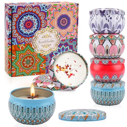 ALLAVA 4 Stück Duftkerzen Geschenkset, Natürliches Sojawachs Duftkerzen Set, Kerzenset zum Stressabbau, Duftkerze für Weihnachten, Geburtstag, Valentinstag, Aromatherapie, Hochzeiten (B)