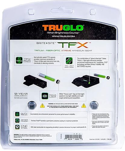 Miniatura 25 de TRUGLO TFX - Mira para pistola Tritio duradero resistente a los golpes, compacto y brillante y fibra óptica Xtreme vista diurna/nocturna