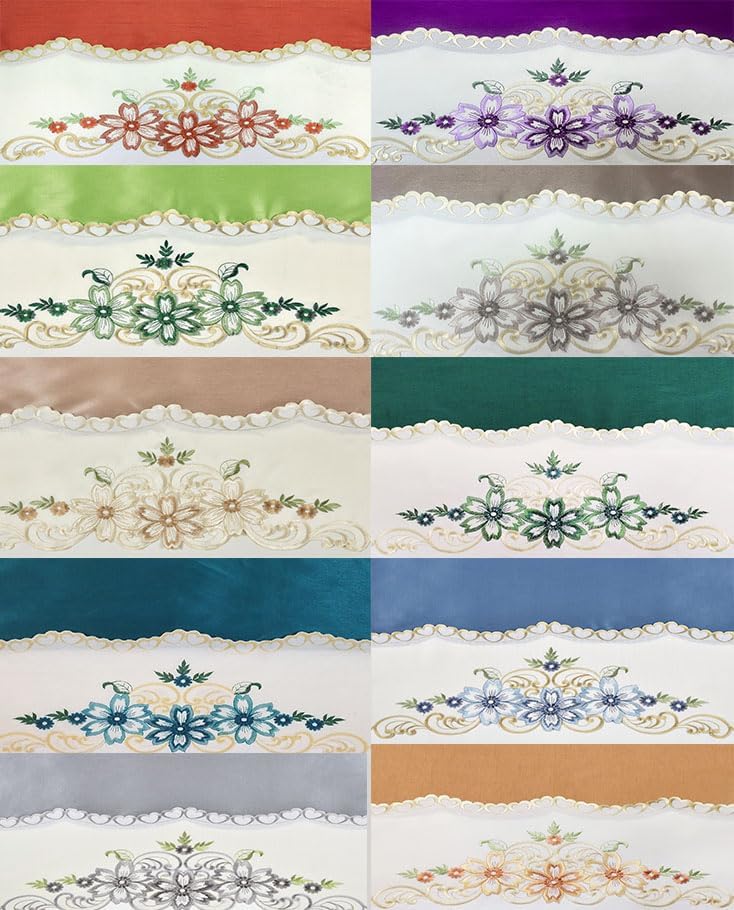 Miniatura 4 de GOHD - Juego de cortinas de cocina con diseño floral, cenefa y nivel. Bonito bordado floral a juego en el borde con cortes (vino)