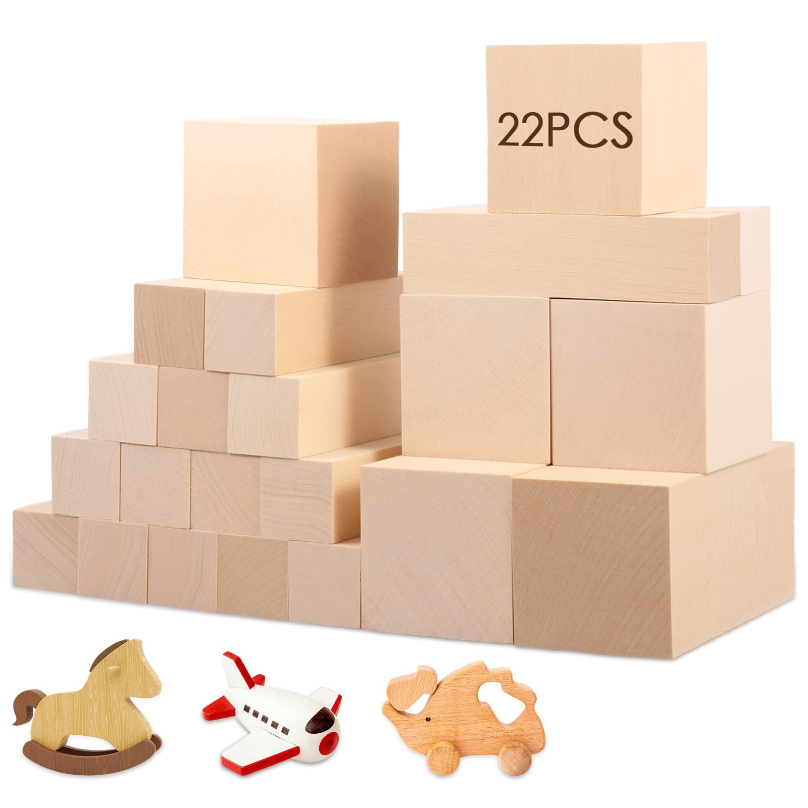 VAVPUP 22/24 Pcs Basswood Wood Block for Craft: 3-Size Soft Carving Wooden Blocks for Whittling Craft Projects and Model Making Unfinished Carving Wood Kit Fit DIY Enthusiasts and Art Students