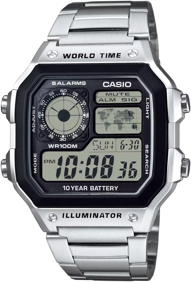 Casio Men's Watch AE1200WHD-1AV Stainless Steel Analog Digital Watch Ten Year Battery Life for Boys