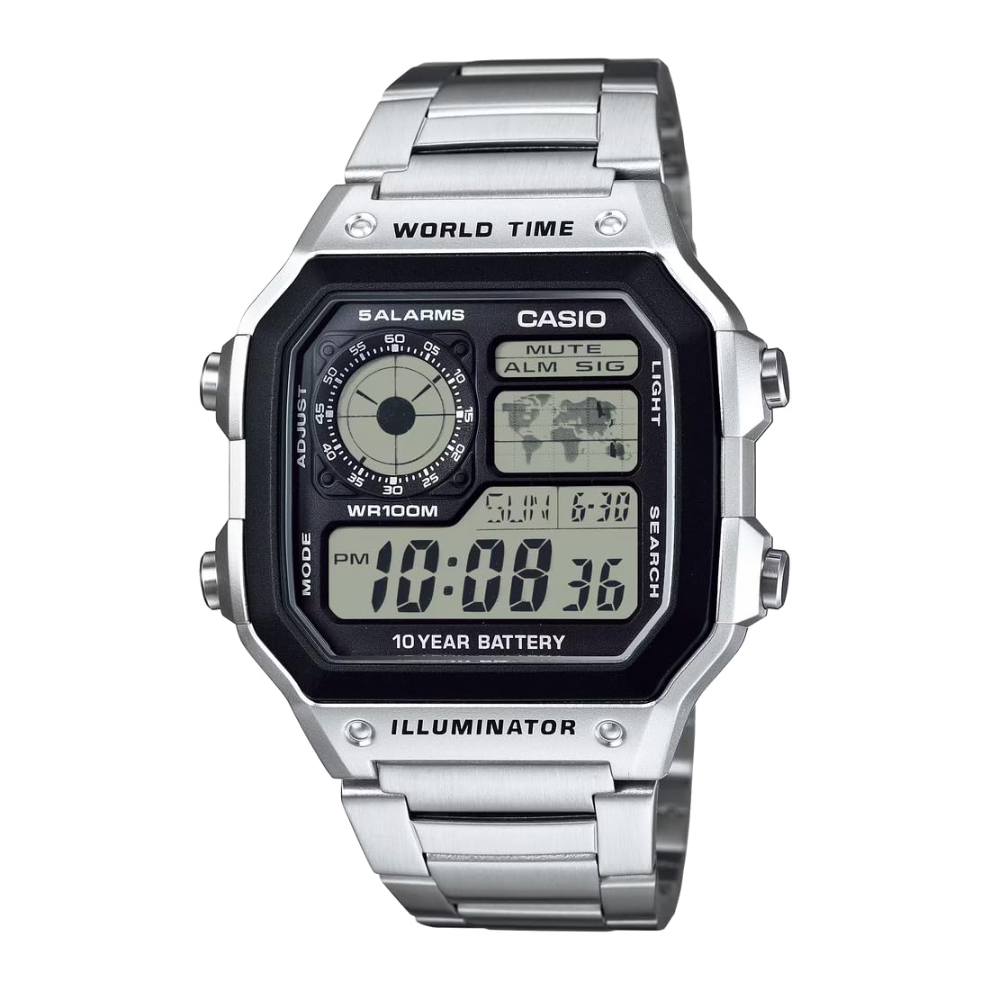 CasioMen's Watch AE1200WHD-1AV Stainless Steel Analog Digital Watch Ten Year Battery Life for Boys