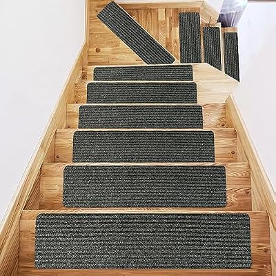 JORMEY Stair Treads, 15Pcs Non Slip Carpet Strips for Stairs with Adhesive Backing Stair Mats Stair Treads for Wooden Steps Indoor Edging Stair Rugs for Kids and Dogs, 30" X 8"