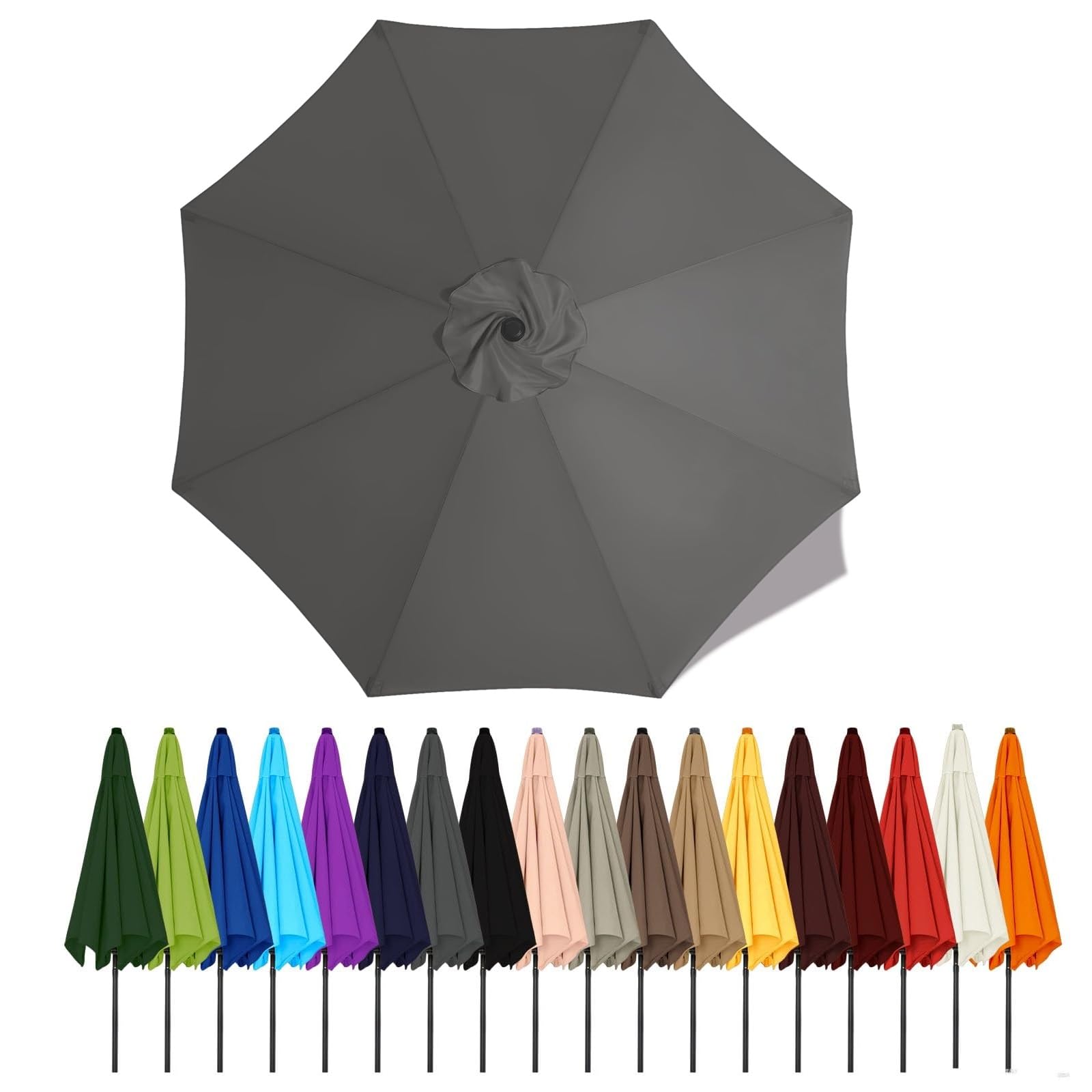 Duchunsheng Umbrella Canopy Replacement Outdoor 6/8 Rib 6FT 7FT 8FT 9FT 10 FT 11FT, Market Patio Table Cover For Backyard Garden Courtyard Swimming Pool Lawn, Market Umbrella Top(Grey,2m - 6Ribs)