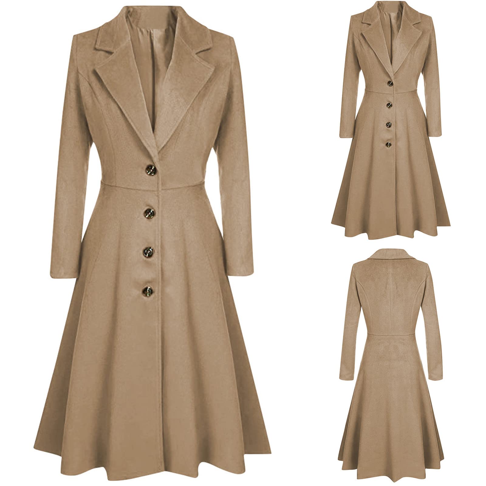 HAOLEI Cappotto Donna Invernale in Lana Blazer A Maniche Lunghe Tinta Unita Sottile Cappotti con Bottoni Elegante con Tasche Moda Giacca Trench Cappotto Doppiopetto in Lana Coat per Autunno Inverno