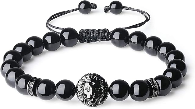 coai Men's Beaded Lion Charm Stone Bracelet