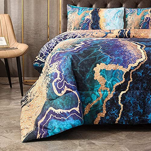Bdailka Queen Size Comforter Sets - Blue Marble Comforter Set, 3D Watercolor Pattern Comforter Set, Art Queen Comforter Sets For All-Season Quilt Sets With 2 Matching Pillow Cover #TOP4