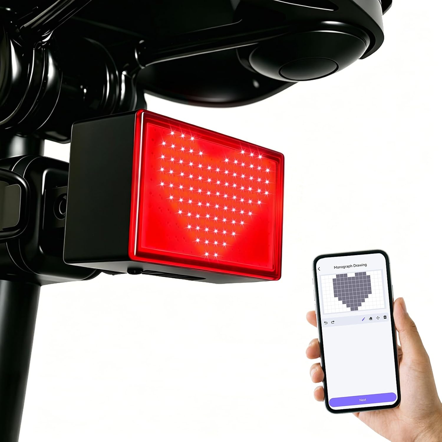 Smart Bike Tail Light, DIY Patterns & Text, USB-C Rechargeable, IPX5