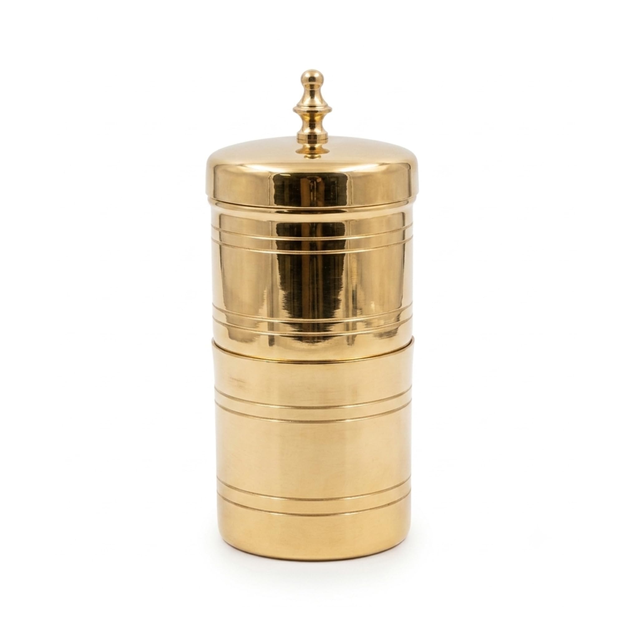 Premium Brass South Indian Filter Coffee Maker (250ml) | Heavy-Duty Kumbakonam Degree Coffee Drip Filter Pot with Finial Lid & Plunger | Traditional Brass Coffee Maker for 2-3 Cups (18 cm)-image-2