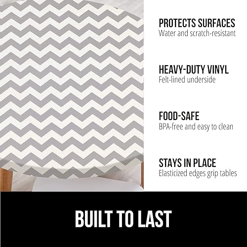 Miniatura 2 de Gorilla Grip Mantel redondo de vinilo, cubierta de borde elástico ajustable, resistente a la decoloración y a las manchas, fundas de lino a prueba