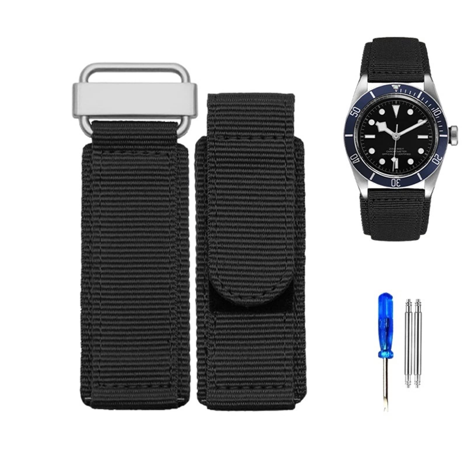 Correa de Reloj de Nailon de 22mm y 24mm para Tudor BR, Cierre de Gancho y Bucle, Correa Deportiva con Hebilla de Acero, Negro y Azul
