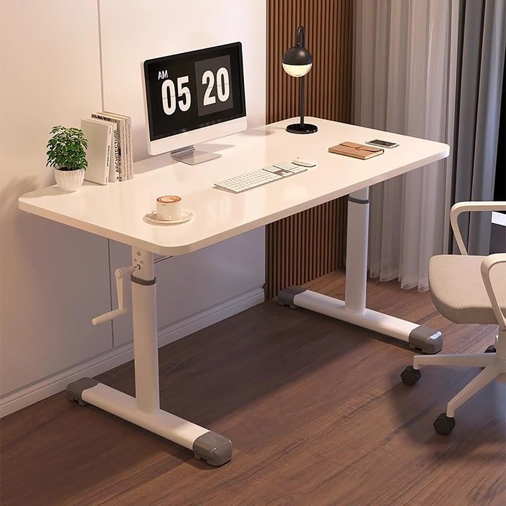 CGCSYZ Adjustable Height Desk - Manual Crank Height Adjustable Desk with Computer Structure, Beige, 100cm, Ergonomic Design for Home Office, Space-Saving Workstation (Bianco 100cm)