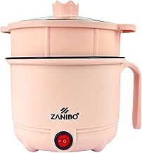 Zanibo Multipurpose Electric Kettle 1.5L Stainless Steel Noodles Cooker & Egg Steamer for Kitchen, 600W– Multifunctional Electric Cooker for Fast Boiling, Vegetables, Rice – Compact & Portable Design,1-Year Warranty (Pink)