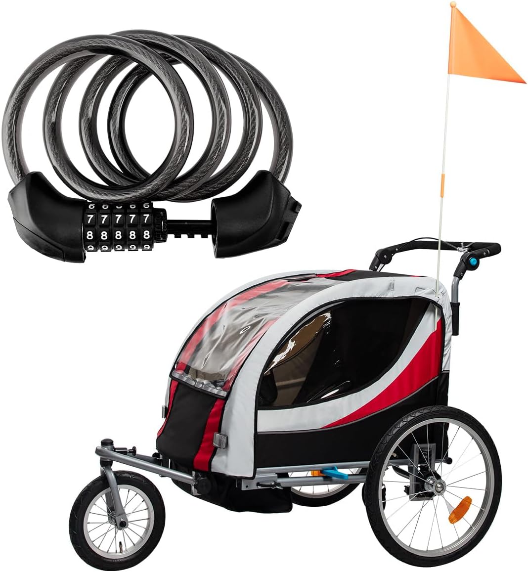 Himiway Bike Trailer & Bike Cable Lock, Upgrade Foldable Bike Cargo Trailer for Kids, with 16" Wheels & 155 lbs Max Load Bike Trailer Storage