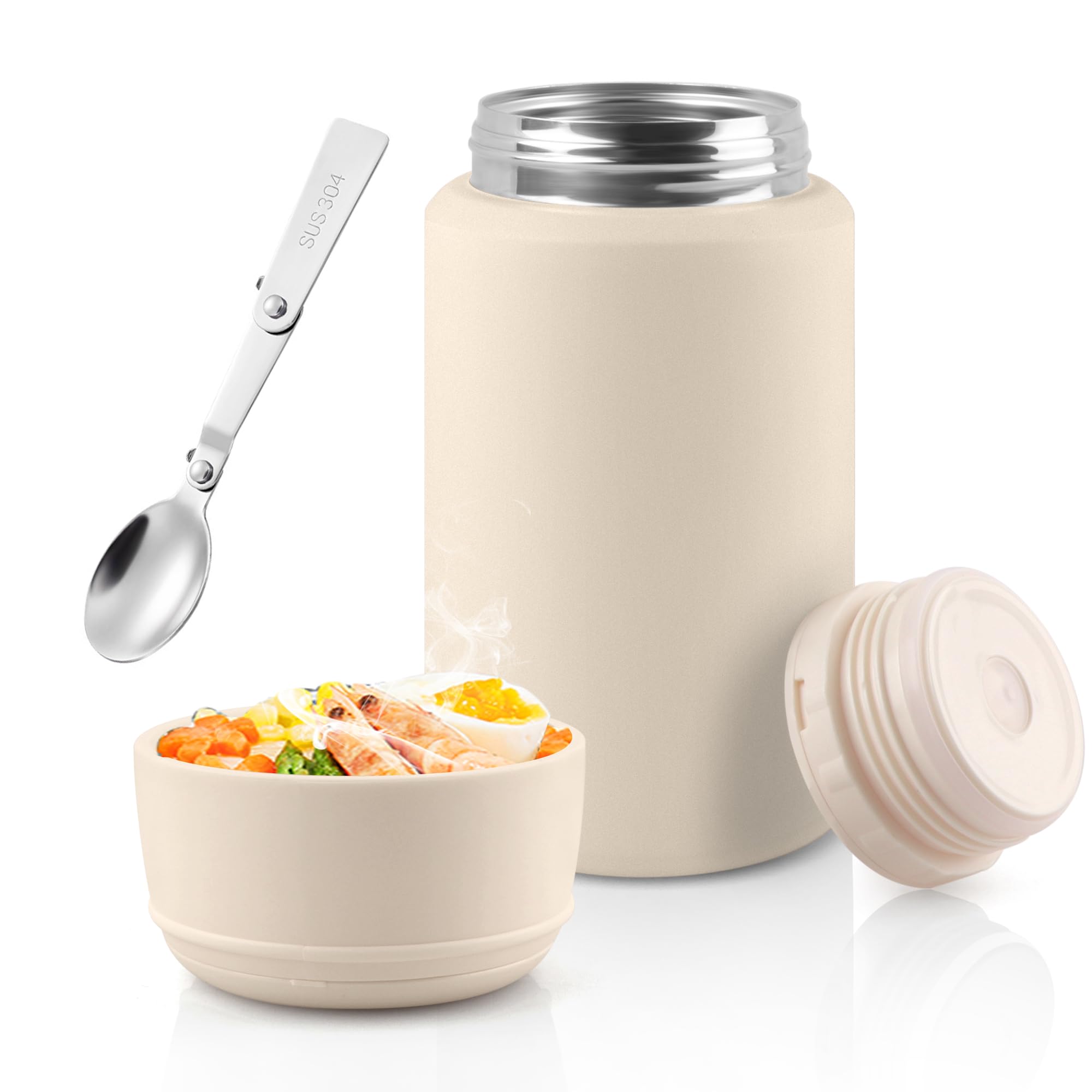 Acasimo Thermobehälter für Essen, Edelstahl Warmhaltebehälter Essen mit Löffel, müslibecher to go, Thermo lunchbox für Gefrierschrank, Spülmaschine, Erwachsene
