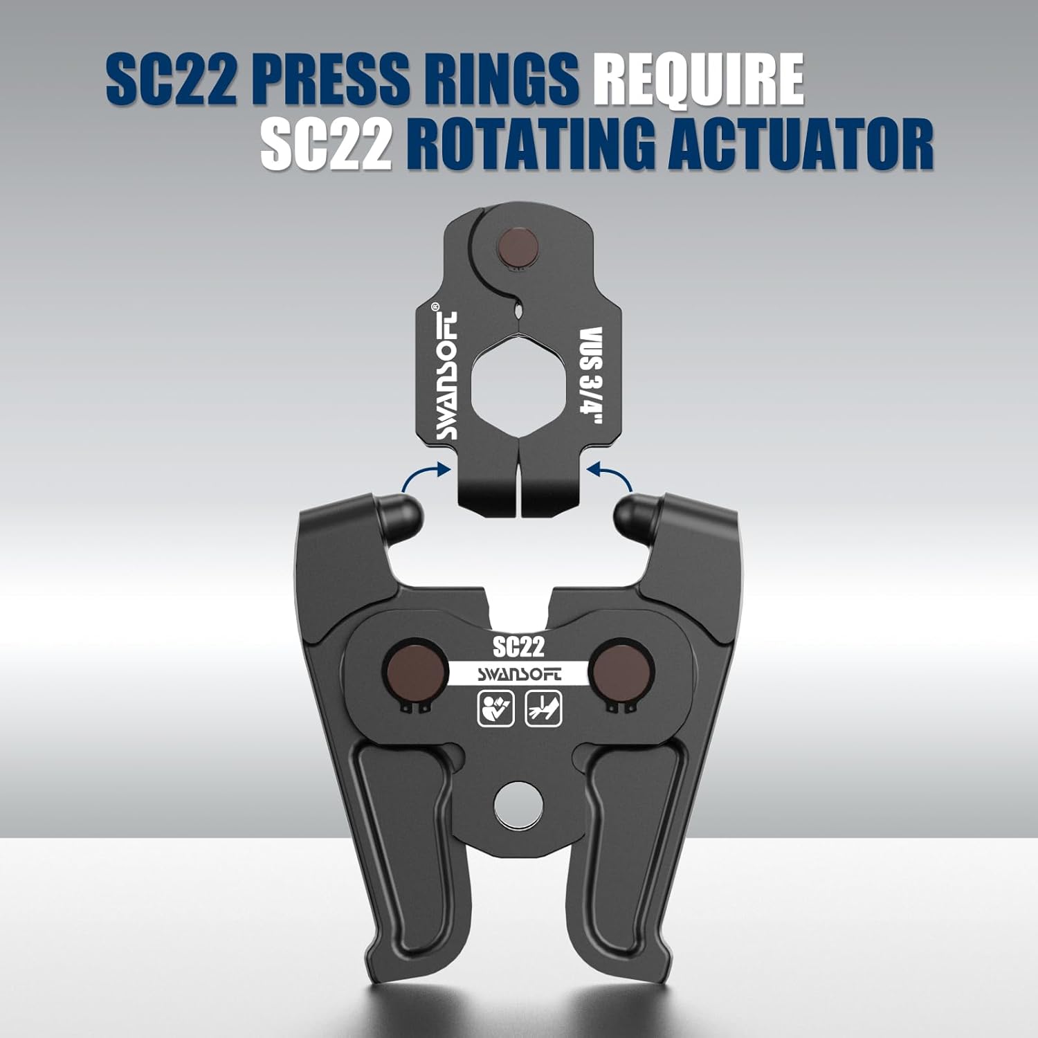 SWANSOFT SC22 Copper Press Rings Kit - 4Pcs Press Rings 1/2" To 1-1/4" & 180° Rotating Actuator for Narrow/Tight-Angle Pressing Solution | Fits SWANSOFT SP-12522/SW-PRESS-1525 Compact Propress Tools