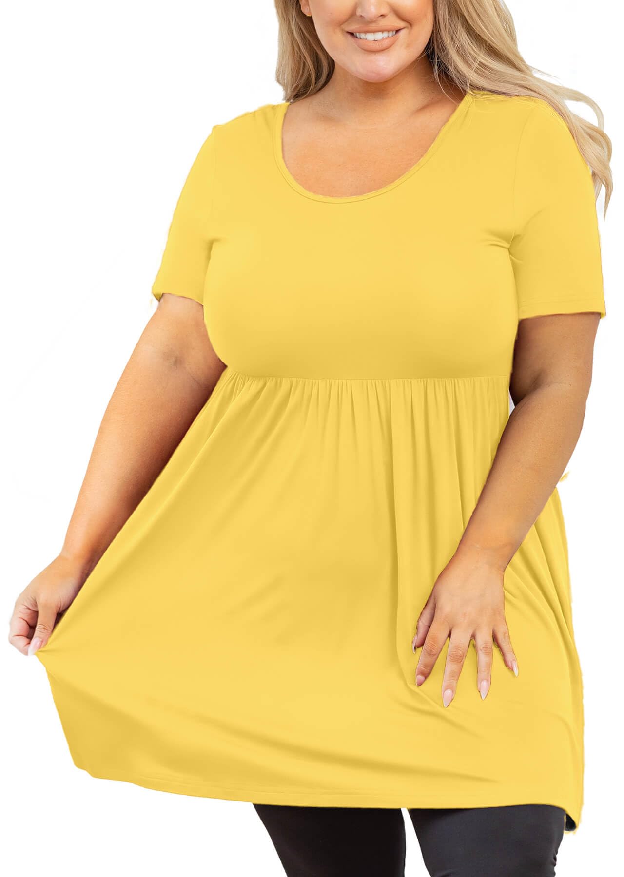 AusLook Women's Plus Size Tunic Short Sleeve Clothes Scoop Neck Summer Tops Pleated Flowy Loose Fit T Shirt for Leggings