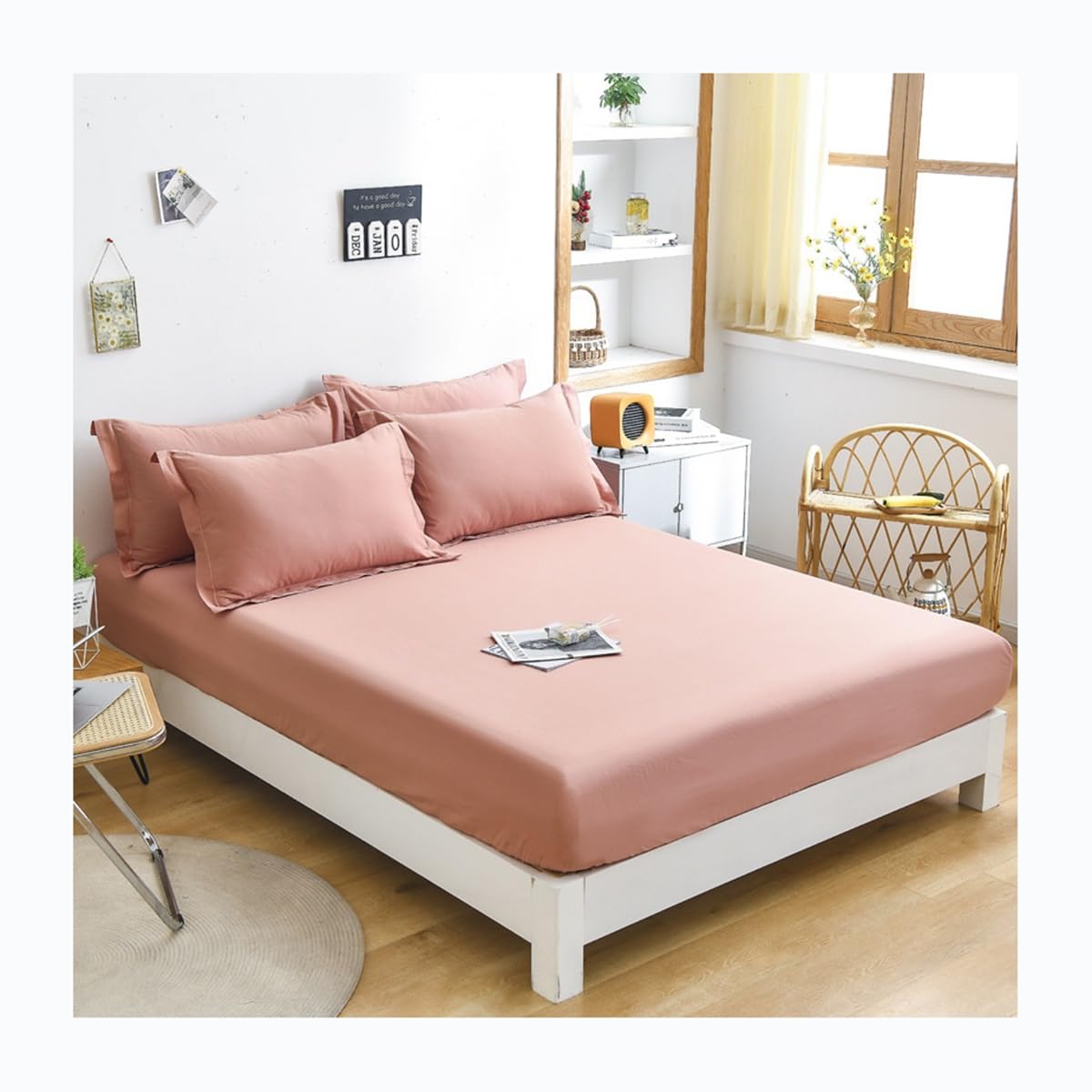 Luxury Fitted Sheets Cool Breathable Comfort with Moisture Wicking Bed Linen Fits Mattress Upto 12" Deep Pocket Protectors (Color : A, Size California King)