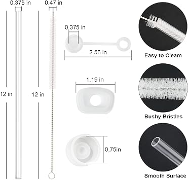 Replacement Straw with Cover Spill Stopper Set for Stanley Cup 40 oz Tumbler, 6 Clear Straw with Cleaning Brush, 2 Silicone Straw Cover Cap, 4 Leak Sproof Stopper for Stanley Cup Accessories