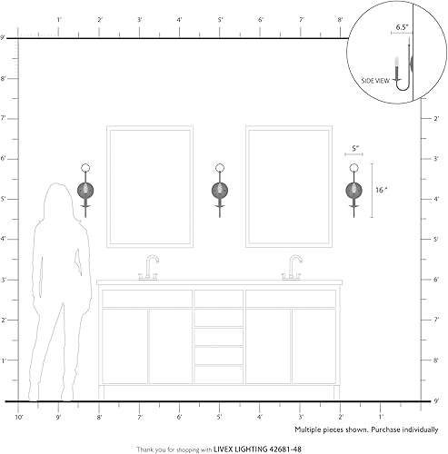 Miniatura 6 de Livex Lighting Aplique de pared de acero 42681-07 para decoración del hogar elegante decoración de pared, 1 lámpara con acabado de bronce