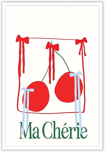 Miniatura 1 de HQPCNGZ Pósteres de moda de Ma Cherie de los años 70, diseño retro de cinta roja, lazos de cereza, arte abstracto minimalista para sala de frutas,