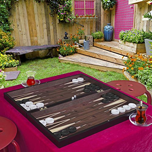 LaModaHome Star 27'' Turkish Backgammon Set, Elite Cellophane Coated Vinyl Walnut Wooden Classical Design, Board Game Tavla, Magnetic Closing Mechanism, Unscratchable Adults Kids, CafÃ©