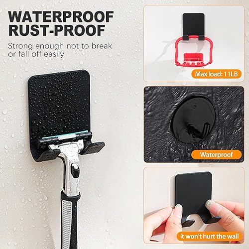 Miniatura 6 de Paquete de 2 soportes para maquinilla de afeitar para ducha + 2 ganchos adhesivos de pared, soporte autoadhesivo de acero inoxidable 304 y ganchos