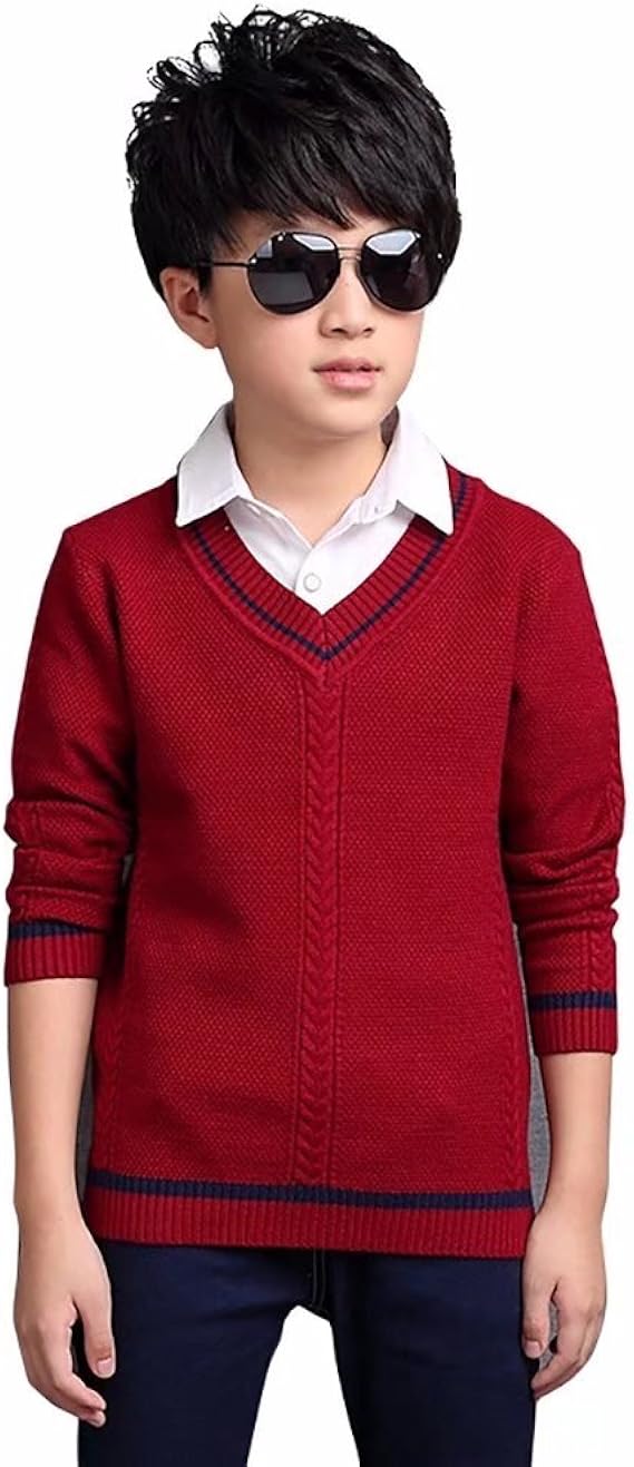 Amazon Amigoyo キッズ セーター 子供服 男の子 ボーイズ フォーマル Vネック 厚手 秋冬 長袖 カジュアル 防寒 3色 かっこいい 学園風 セーター 通販