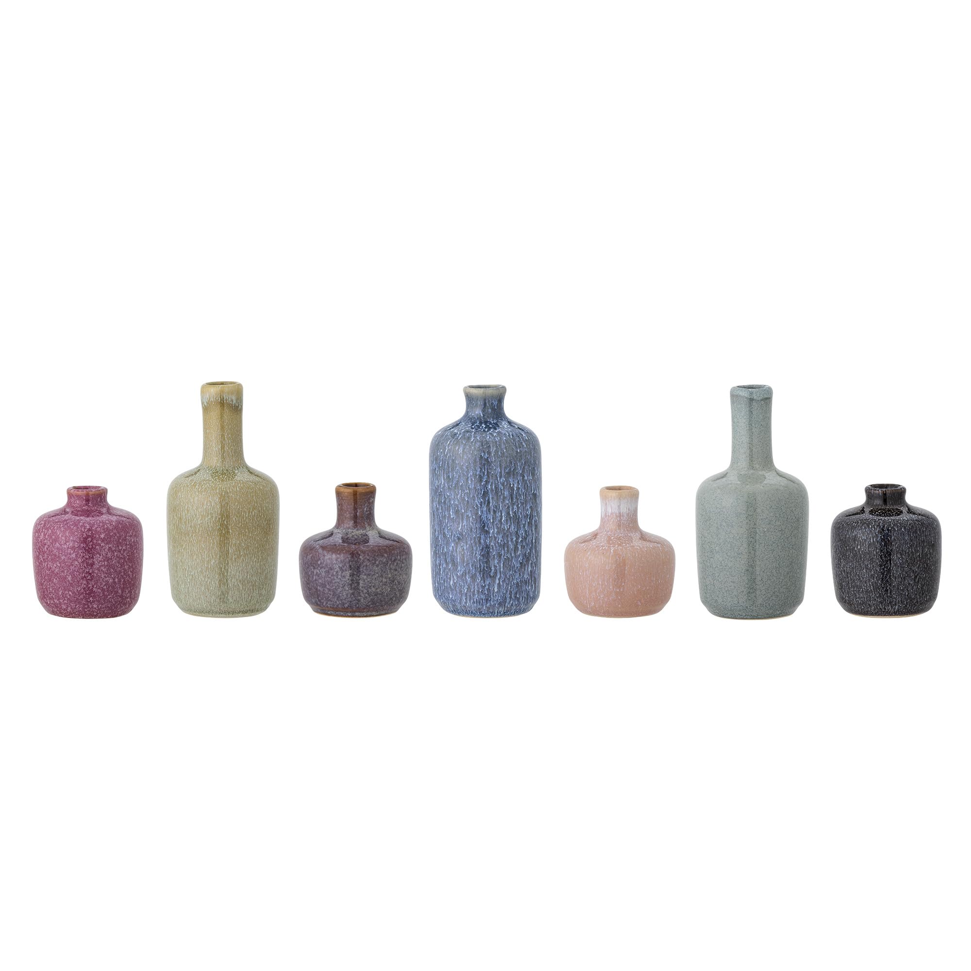 Bloomingville Maien Collection Green Vase Set, 7 Piece Stoneware Decorative Vases, D7xH14 cm Each